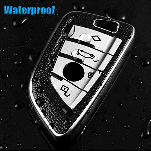 Ctrinews For Bmw Key Fob Cover With Leather Keychain, Advanced Blade Shape Soft Tpu Surface Leather Grain Key Fob Holder For New Bmw Smart Key(Silver) #TOP6