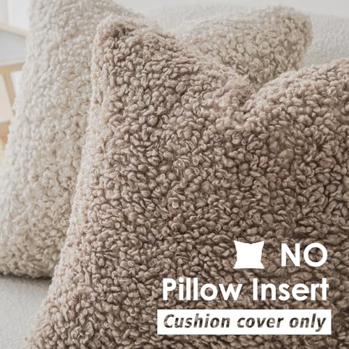 Image of Foindtower Set of 2 Curly Teddy Wool Pillow Covers Decorative Boucle Textured Lumbar Throw Pillow Faux Fur Pillowcases Sheepskin Cushion Case for Sofa Bedroom Car 12 inchx20 inch Khaki