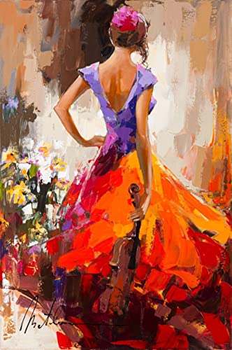 Kuingbhn Art mural abstrait toile peintures danseuse de Flamenco couleur vive Style affiches et impressions pour chambre décor à la maison photos 40x60 cm...