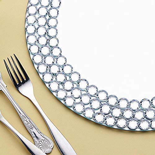 Balsa Circle 2 Silver 13-Inch Round Mirror Glass Charger Plates Diamond Trim Dinner Party Wedding Reception Home Decorations Supplies #TOP2