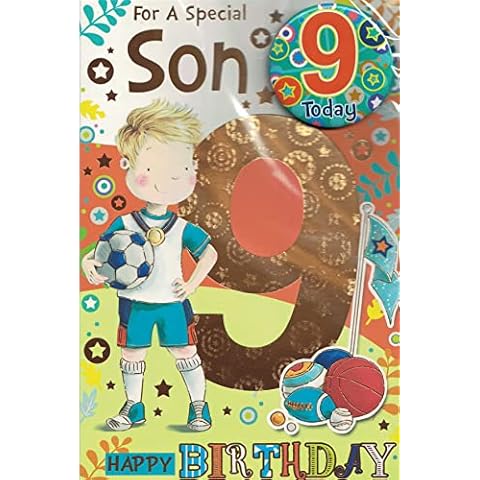 Son Age 9 Nine Birthday Card with Badge**9 X 6 INCHES**1ST Class Post**AE7** Cover