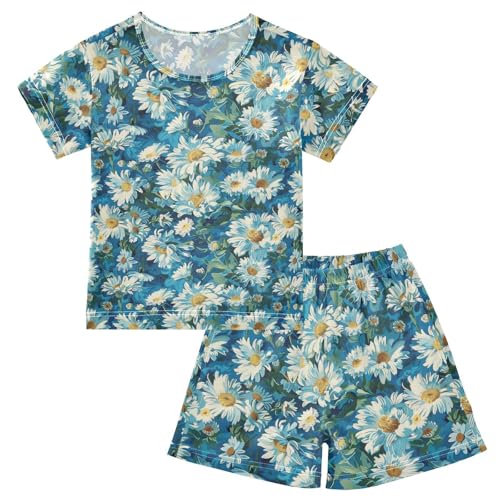 ALAZA Daisy Flowers in Vintage Style Pajama Set Short Sleeve Sleepwear Soft Lounge Nightwear