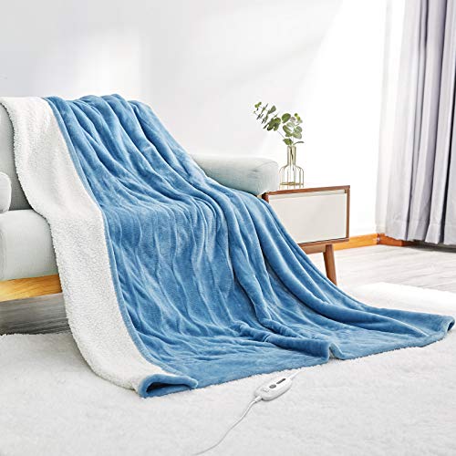 Electric Heated Blanket Twin Size 62\"x 84\" Flannel & Shu Velveteen Reversible, Fast Heating and for Full Body Warming with 10 Hours Auto Off & 4 Heat Settings, Machine Washable, Home Office Use