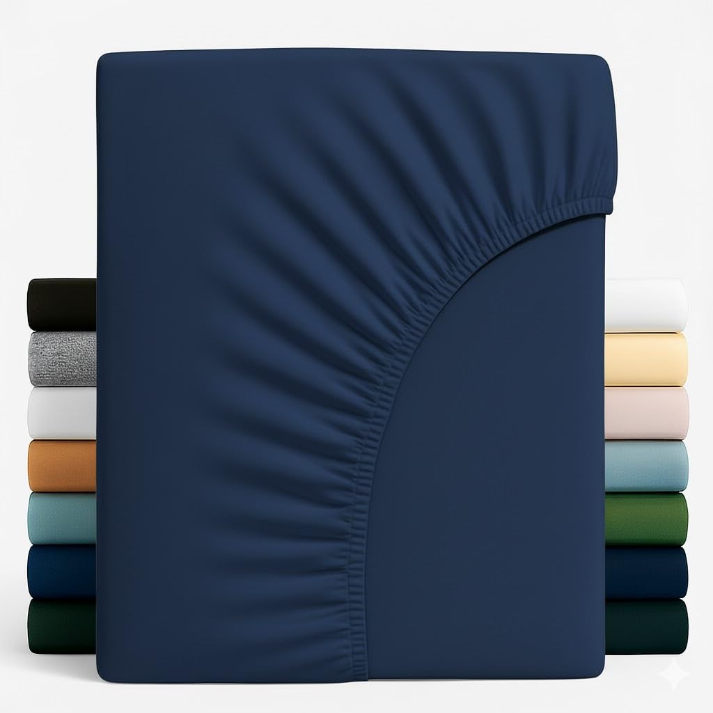 Z&A Bedding Super King Fitted Sheet Navy Blue - 30CM Extra Deep Elastic Corners Bedsheet - Super Soft Brushed Microfibre Bottom Sheet - Washable, Shrinkage & Fade Resistant — image 1