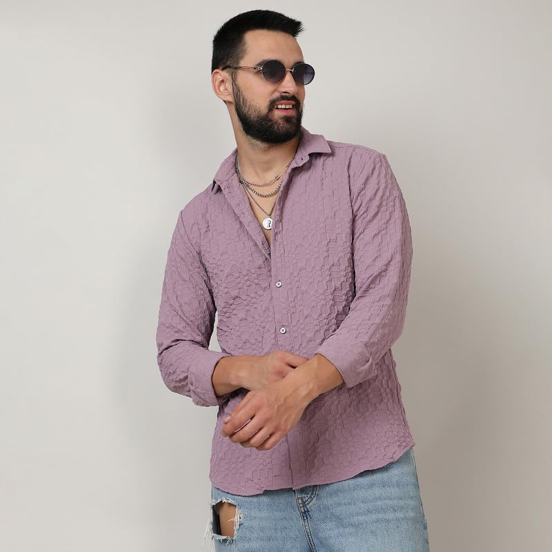 Image of CAHOOT Men's Twisted Crease Shirt for Casual Wear | Spread Collar | Long Sleeve | Button Closure | Shirt Crafted with Comfort Fit for Everyday Wear