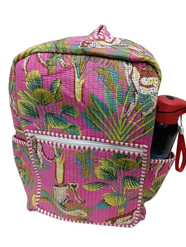 Image of Doraya Cotton Quilted Unisex Backpack Hand Block Floral Printed Design Stylish Eco-Friendly Bag for School, Travel, and Everyday Adventures