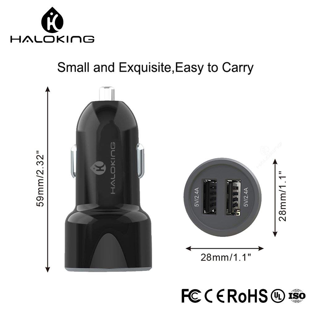 Chargeur Allume-cigare Double Port USB - Charge Rapide 2.4A Par Port - Compatible IPhone, Samsung, Android - Noir