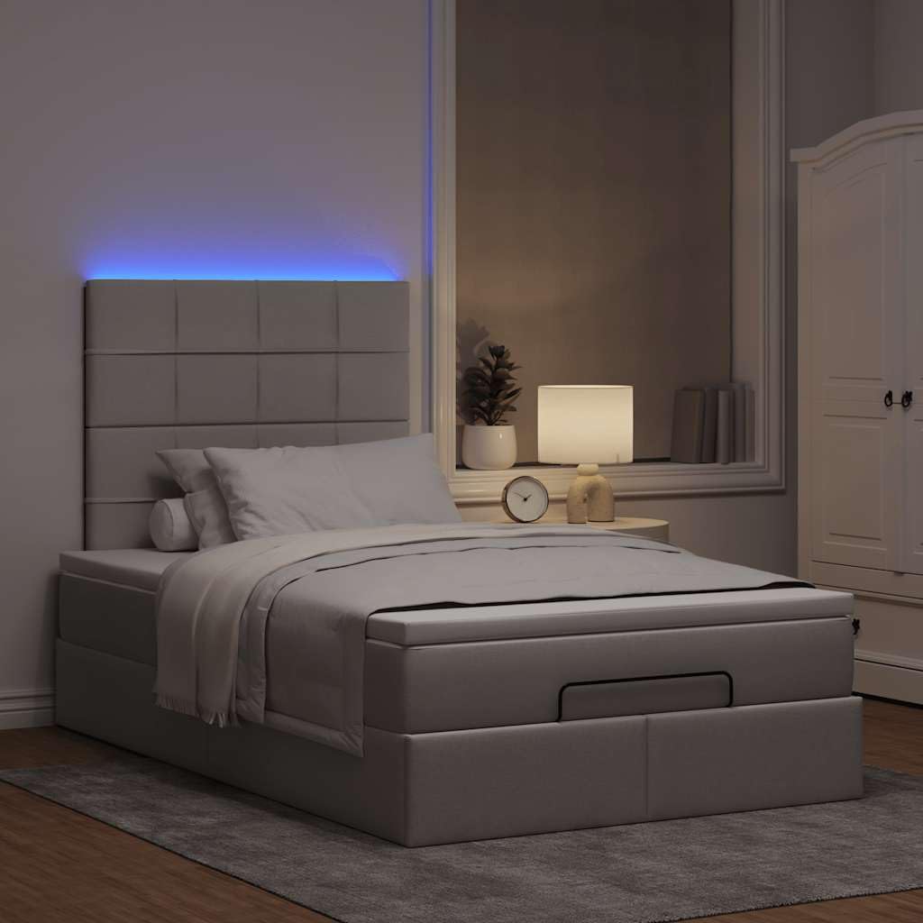 Cama otomana de 120 x 200 cm con muelles ensacados colchón LED espacio de almacenamiento cama de tela pardo hidráulica elevador para jóvenes y habitaciones de invitados