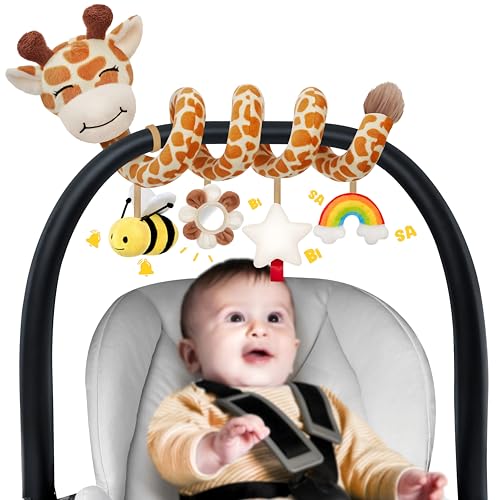 Image of Stuffed Spiral Car Seat Baby Toys 0-6 Months, Infant Giraffe Sensory Toys Hanging Stroller Accessories, Newborn Shower Gifts for Baby Boys Girls Essentials | Cute Colorful Giraffe
