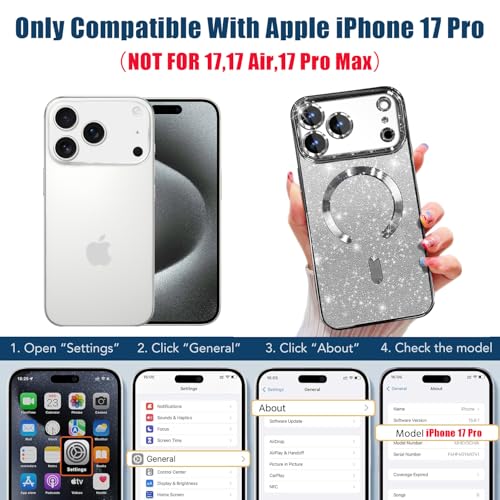 Image of Misscase for iPhone 17 Pro Case Compatible with MagSafe,Built-in Camera Lens Protector Full Protection Soft TPU Anti-Scratch Anti-Fingerprint Magnetic Glitter Slim Case Cover 6.3 inch Silver