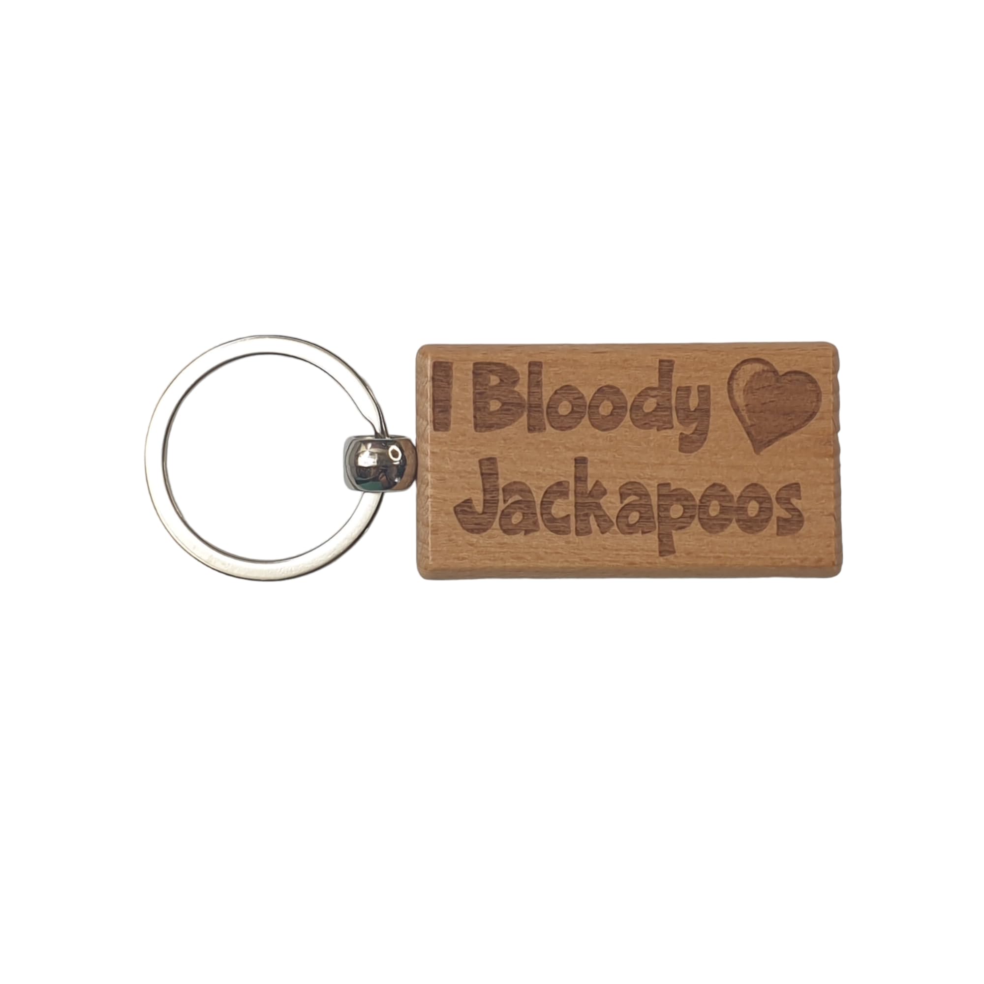 Decalarama Brown Jackapoo Keyring Gift - I Bloody Love Heart - Nice Cute Engraved Wooden Key Fob Fun Present