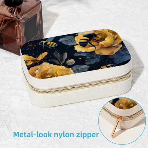 Boîte à bijoux de voyage jaune avec motif abeille pour bagues et colliers - 7