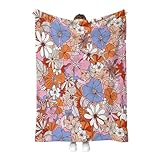 Hohoto Boho Floral Blanket Colorful Bohemian Flowers Gifts for Women Kids Girls Lady Birthday Christmas Hallowmas Mom Wife Daughter Sisters Retro Decor Easter Mother's Day Throw Blankets 50'x60'