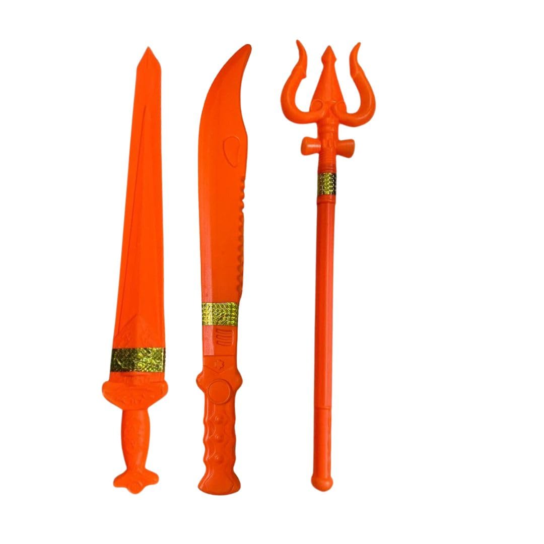 Vidhyapati Plastic Weapon Role Play Toy for Kids | Smooth Edges Activity Toy. (1-Trishul/1-Talwar/1-Khanjar (Combo - 3 Pcs))