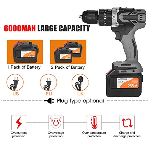 XXZZL Akku-Bohrschrauber Akku-Schlagbohrschrauber Bohrschrauber 21V 2x2.0 Ah Maximaler Drehmoment 200 Nm 21+3… – Bild 8