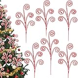 RINOLY 6 Pcs Christmas Tree Topper,17 in Red and White Candy Cane Christmas Tree Picks, Gingerbread Tree Picks Christmas Tree Decorations Candy Cane Ornaments Holiday Decors Vase Filler