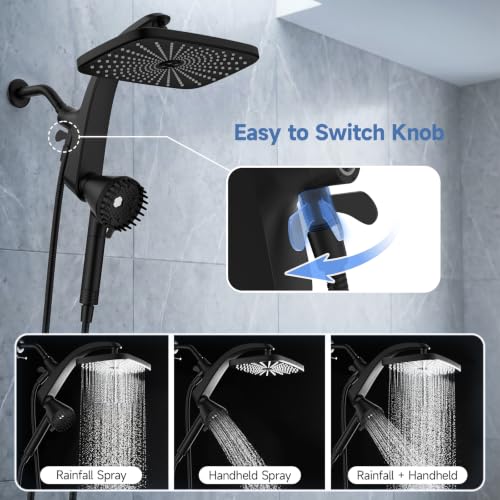 Image of Shower Head with Handheld - High Pressure Filtered Hand Held Showerheads | 12 inch Rainfall Shower Heads, Built-in Magnetic Docking, Wash Jet, Replaceable Filters, Stainless Steel Shower Hose, Black