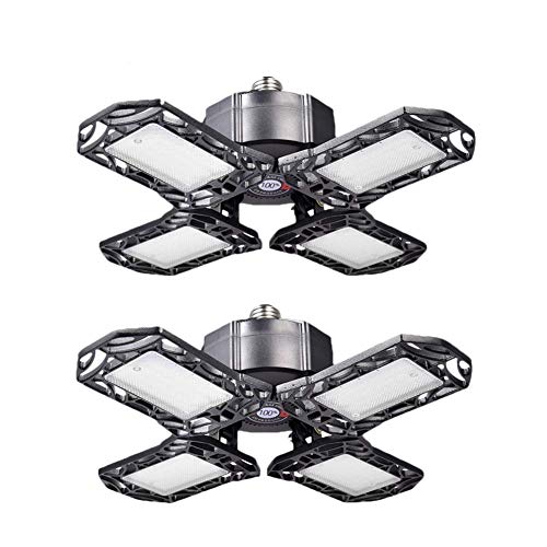 120W Deformable LED Garage Light, E27 Shop Lights Ceiling Light 6000k Factory Warehouse Industrial Lights, 12000LM Mining Garage Workshop Light - LED High Bay Lighting (Black-Cold White, 2PCS)