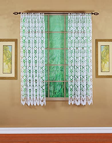 Panneau médaillon en macramé blanc rideau court fenêtre 160 cm