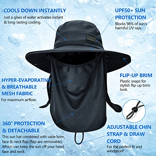 Sukeen Cooling Booney Hat, Sun Hat With Upf 50+, 4” Flip-Up Brim, Detachable Neck Guard And Face Masks, Adjustable Fit And Mesh Design For Outdoor Fishing Hiking Garden Desert Beach, Cools When Wet #TOP1