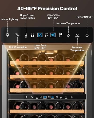 Image of Upstreman 24 Inch Wine Fridge, 54 Bottles Dual Zone Wine Cooler