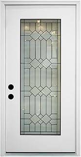 36 in. x 80 in. Full Lite Decorative Glass Right Hand Inswing Fiberglass Front,Exterior Door ed White
