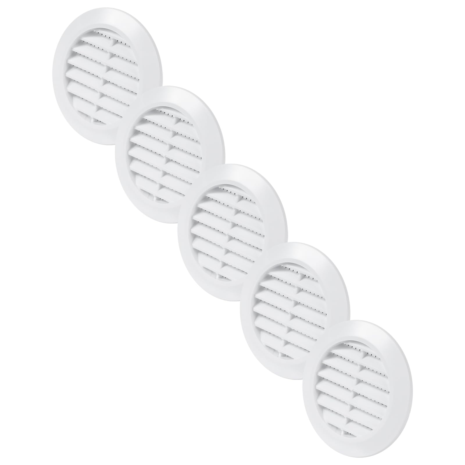Vent Systems 60 mm / 2.36" Inch, Pack of 5 White Door Air Register, Ventilation Grille, Indoor Vent Grates, Bathroom, Cabinet