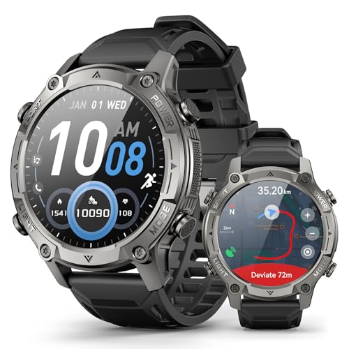 GPS Smart Watch with Maps, 21Day Battery, 5ATM Waterproof, Bluetooth Call,1.43" AMOLED, 178 Sports Modes, Compass, LED Flashlight/ Heart Rate/Stress/SpO2/Sleep Monitor, for Android iOS Men Women Black
