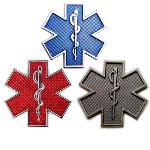 Image of 2 pcs Life of Star Metal Badge Star of Life Emblem Decal Car Door Windshield Rear Trunk GM Pickup Wrangler Jeep (RED)