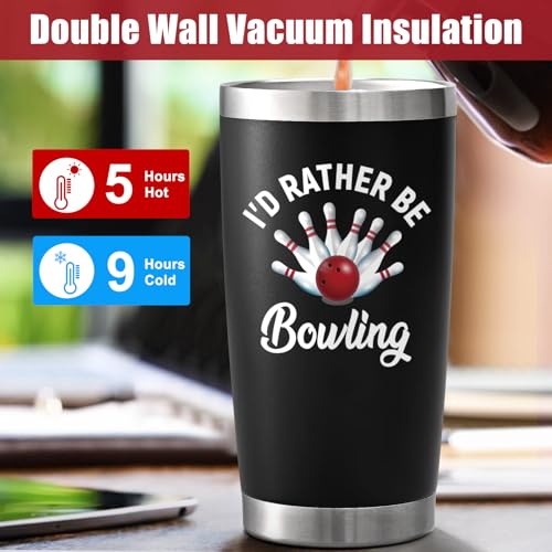 Lifecapido Bowling Gifts, I'd Rather Be 20 Oz Double-wall Vacuum Insulated Stainless Steel Tumbler with Lid & Straw, Christmas Birthday Bowling Gifts for Men Dad Brother Coach(Black) by Lifecapido - Used condition - Image 4