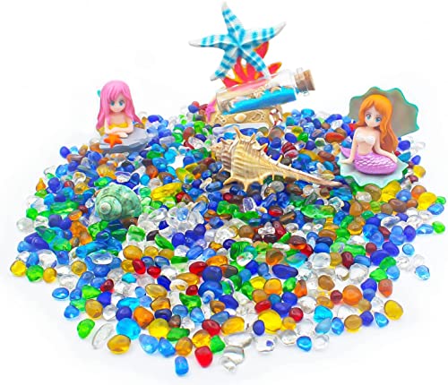 Image of 2 lbs /900g Colorful Clear Sea Glass Pebbles Aquarium Gravel Fish Tank Rocks Small, Irregular Glass Gems Stones Beads Marble Pebbles Rock Sand for Garden|Vase Filler|Fish Turtle Tank Decorations