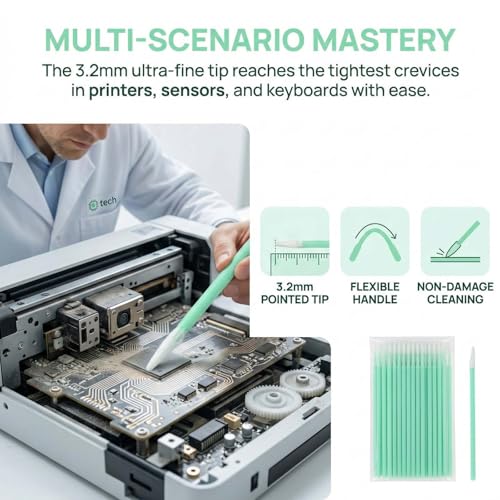 Daleweo 100 Stück Reinigungsstäbchen Spitze Form, Wattestäbchen Lang Fusselfrei, Staubfreies Tuch Spitzen für Drucker Kamera Elektronik, Putzstäbchen Set, Weiß 73mm