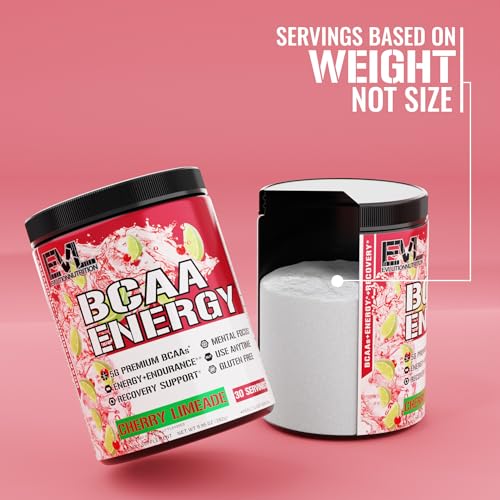 EVL BCAAs Amino Acids Powder - BCAA Energy Pre Workout Powder for Muscle Recovery Lean Growth and Endurance - Rehydrating Post Workout Recovery Drink with Natural Caffeine - Cherry Limeade