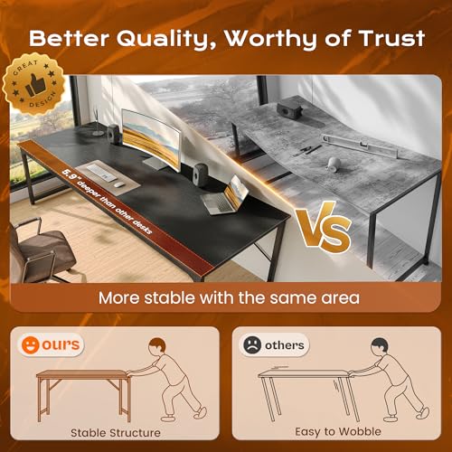 Image of PRAISUN 78.7 X 29.5 Inch Computer Desk with Deeper Desktop, Long Gaming Office Writing Work Desk for Home Office, Study, Bedroom, Work from Home, Metal Frame, Black