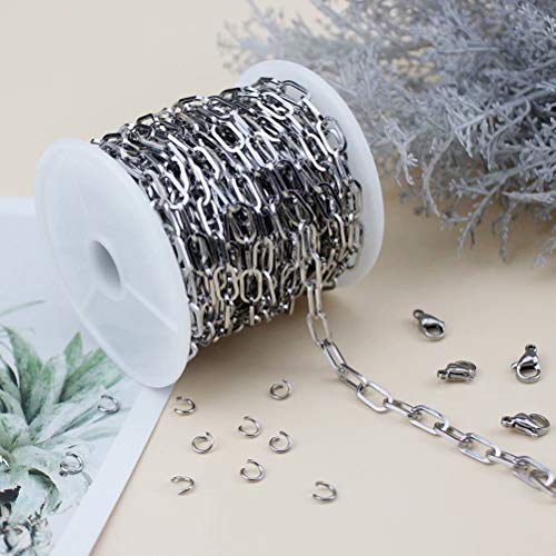 Zziko 32.8 Feet Silver Stainless Steel Chain Bulk Flat Paperclip Link Chains 10X5Mm Silver Necklace Chain With Jump Rings Lobster Clasps Oval Cable Chains For Diy Jewelry Making #TOP1
