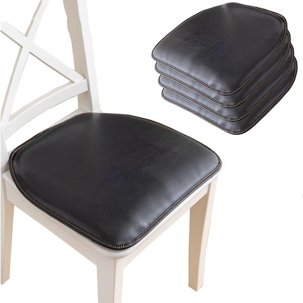GHJL Synthetic Leather Dining Chair Cushion With Ties - Horseshoe-shaped Non-slip Kitchen Chair Pad And Dining Room Seat Cushion 43 * 40cm 1/2/4 Packs (Color : Black, Size : 4packs)