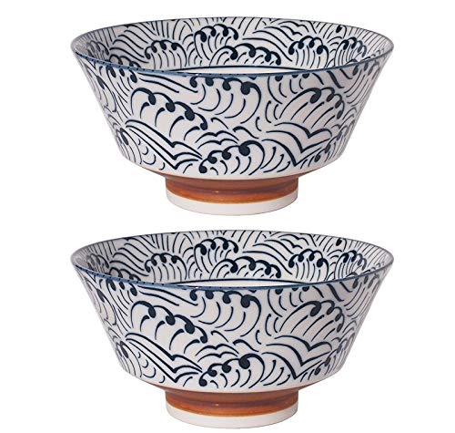 Juego de 2 pares de cuencos Hinomaru Collection auténticos japoneses de porcelana minoyaki Sometsuke Ramen de gran tamaño para fideos multiusos, 16.58 fl oz 7.25 pulgadas de ancho Cover