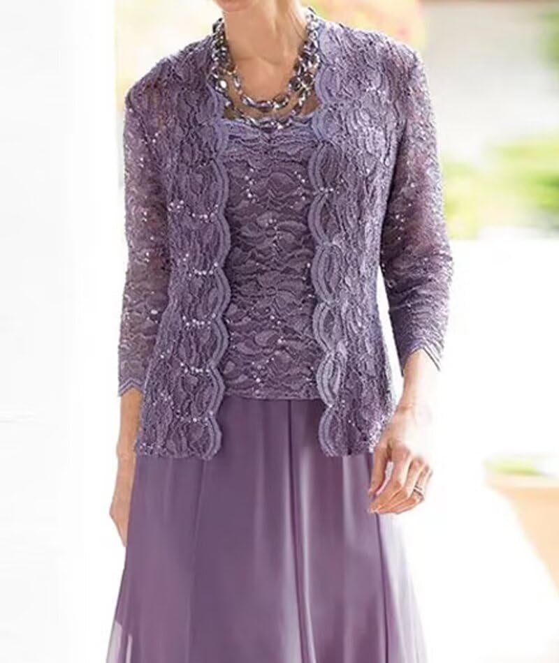 2 Pieces Laces Mother of The Bride Dress for Wedding Elegant Chiffon Mother of The Groom Dress with Jacket3