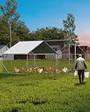 GarveeLife Large Metal Chicken Coop, Chicken Run for 10/20 Chickens, Outdoor Walk in Poultry Cage with Anti-UV Cover and Waterproof, 13.12 x 9.84 x 6.56 Ft