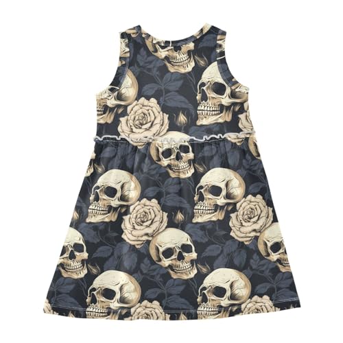 ALAZA Sugar Skull Leaves Halloween Girls Toddler Casual Dress for Summer Sleeveless Dresses Sundress 2-8 Years2