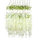 GOKEYO Artificial Wisteria Vine Flowers, Wedding Decor Ratta Hanging Garland Silk Flowers String for...