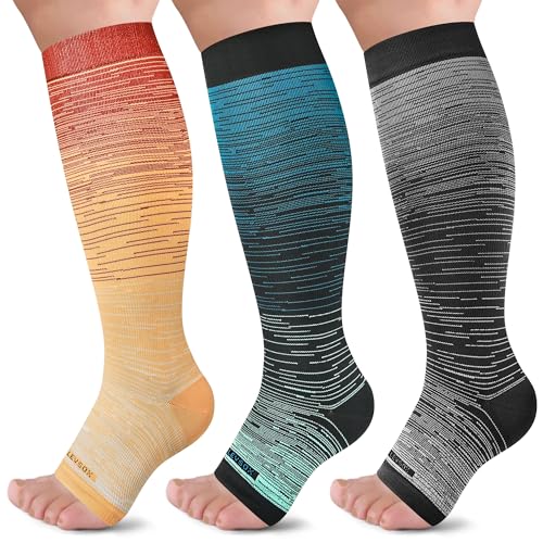 LEVSOX Open Toe Compression Socks for Women & Men 20-30mmHg Toeless Sock Knee High Support Stockings for Circulation Nurses Pregnant Travel