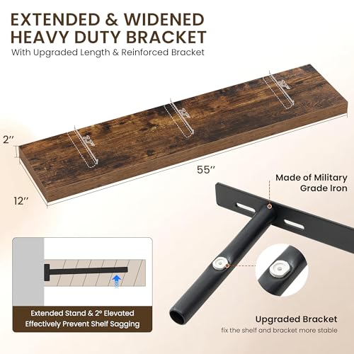 Image of Dreamland 55 inch Floating Shelves for Wall, 12 inch Deep Thicker Floating Shelves, Wall-Mounted Shelves for Bedroom, Living Room, Kitchen, Bathroom,Rustic Brown - Set of 1