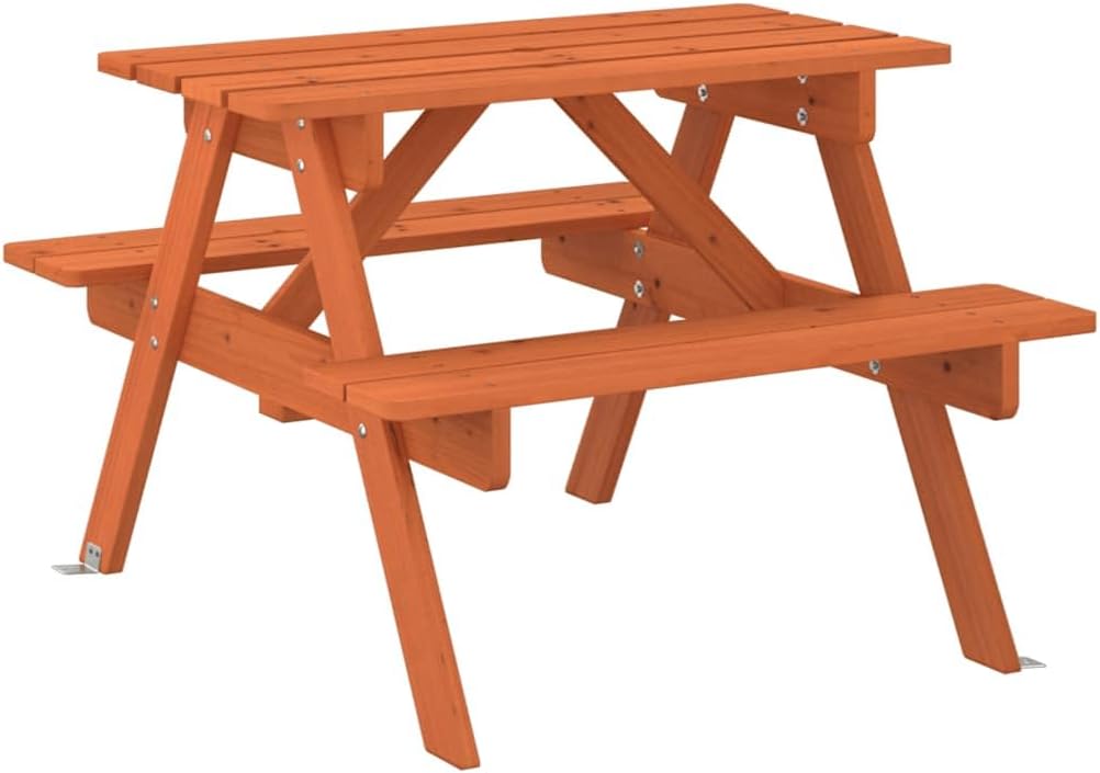Kids Picnic Table for 4 Children, Solid Fir Wood Outdoor Dining Set with Umbrella Hole, Garden Patio Deck Furniture for Ages 3+