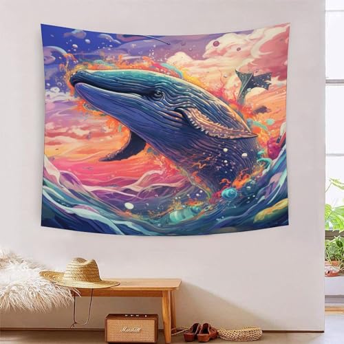 Tapisserie baleine 3D EEBSEIVNE 180cmx230cm grand tissu de décoration murale pour salon
