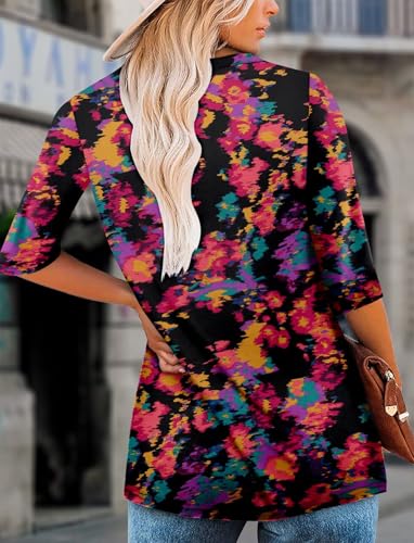 KISSMODA Tunic Tops for Women Loose Fit Dressy Round Neck Pleated 3/4 Length Sleeve Spring Tops