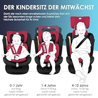 KIDIZ® Autokindersitz mit Isofix i-Size R129 100-150cm bis 12 Jahre, Kinderautositz Gruppe 0/1/2/3, mitwachsender Kindersitz, 5-Punkt-Gurt, höhenverstellbare Kopfstütze, Sitzerhöhung Auto, Bordeaux – Ansicht 6