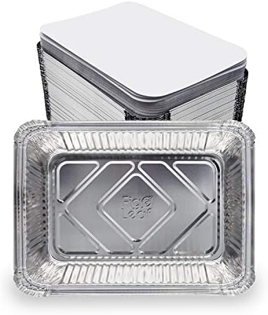 (60 Pack) Premium 2.5-LB Takeout Pans with Lids - 8.6" x 6.1" x 2" l Heavy Duty Disposable Aluminum Foil for Catering Party Meal Prep Freezer Drip Pans BBQ Potluck Holidays