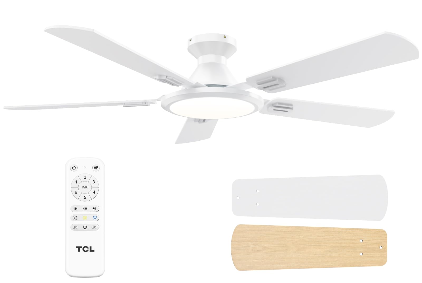 TCL Ceiling Fans with Lights 52 Inch Low Profile Ceiling Fan with Light and Remote Control Flush Mount