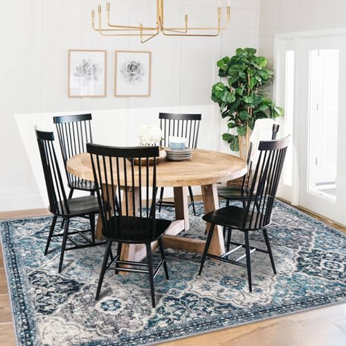 KILOCOCO 4x6 Moroccan Super Soft Area Rug, Vintage Floral Washable Living Room Rug, Print Faux Wool Indoor Non-Slip Accent Entryway Rug for Laundry Playroom Office, Blue/Multi